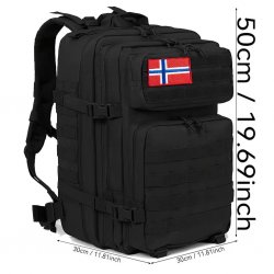 Nordic Army MOLLE Assault Mochila 45L Parche de Tela de la Bandera de Noruega – Negro