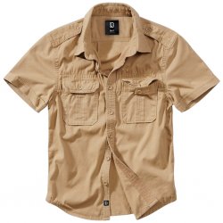 Brandit Vintage Camisa de Verano de Manga Corta Hombre – 100% Algodón - Camel