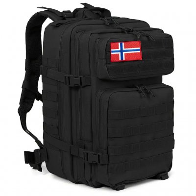 Nordic Army MOLLE Assault Mochila 45L Parche de Tela de la Bandera de Noruega – Negro